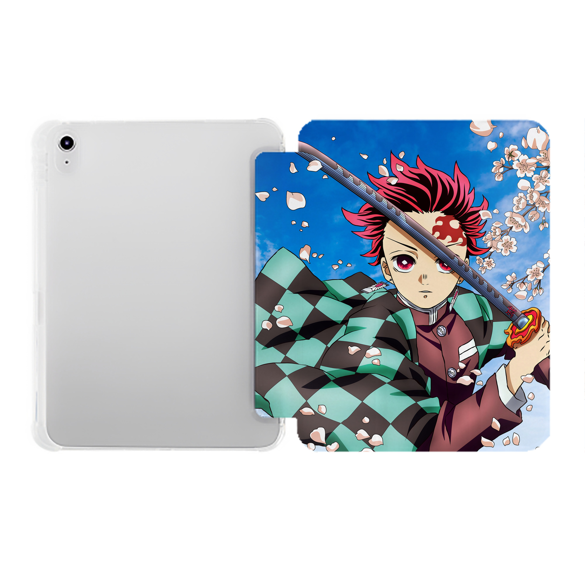 （画像用） 鬼滅の刃（きめつのやいば）竈門 炭治郎／かまど たんじろう Kamado Tanjirou IPad ケース ペン収納付き 三つ折りスタンド PUレザー×シリコン 対応機種9.5/10.5/10.9インチ